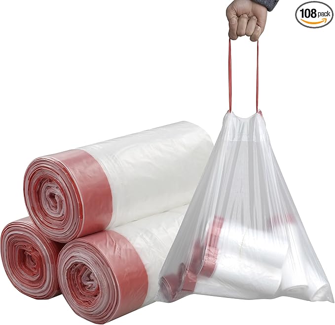 Pekky 10 Gallon Kitchen Trash Bags Medium Drawstring Garbage Bags 108 Counts
