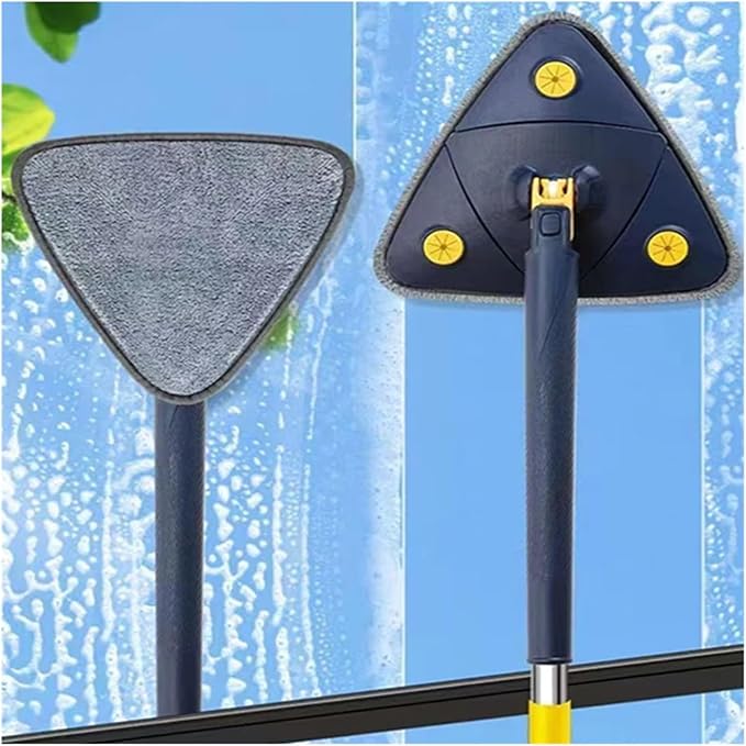 Extended Triangle Mop 360 Twist Squeeze Wringing XType Window Glass Toilet Bathrrom Floor Household Cleaning Ceiling Dusting(Blue)