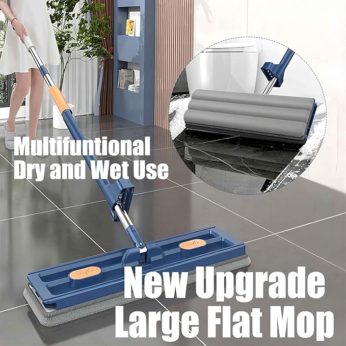 2024 Large Flat Mop360° Rotating MopAdjustable Stainless Steel Long Handle with 6 Washable Microfiber Pads for Floor Wet and Dry Cleaning with Dewatering Scraper 12027(White)