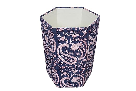 Handmade Cotton Paper Waste Basket Stylish Trash Can for Home or Office (1 Blue Pink MUKAT)