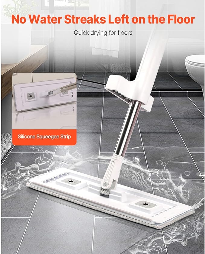 Happybuy Microfiber Flat Mop with Self-Wringing Handle – Includes 4 Washable Pads for Wet/Dry Cleaning on Tile Laminate &amp Hardwood Floors