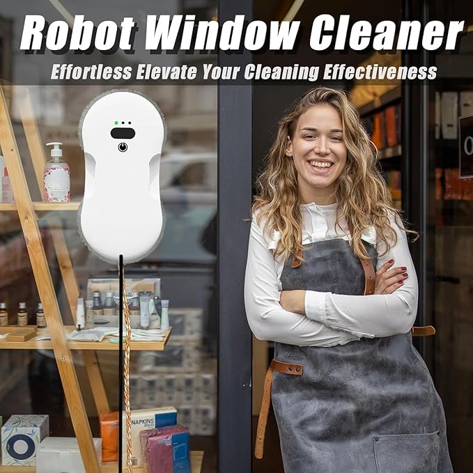 Window Cleaning Robot - Ultra Slim Window Cleaner Robot Equipped with Dual Water Sprays &amp Smart Edge Detection - Clean Vacuum for Interior/Exterior Floor to Ceiling Windows