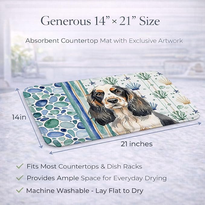 Caroline's Treasures Parti Cocker Spaniel Coastal Sea Glass Dish Drying Mat Absorbent Dish Drying Mat Pad for Kitchen Counter Dish Drainer Mat for Countertop 14 x 21 Multicolor