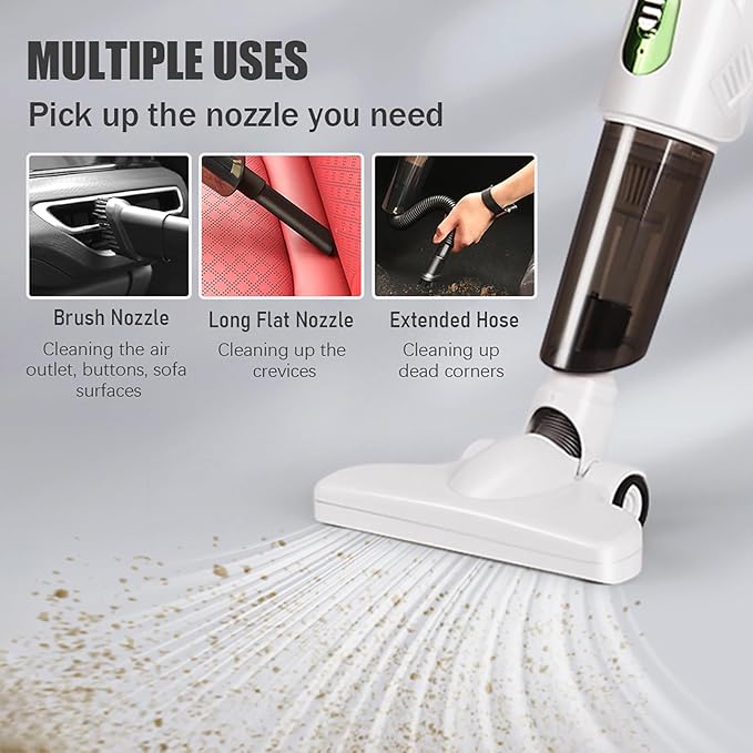 Tnfeeon Vacuum Cleaner 20000PA Powerful Suction Rechargeable Stick Vacuum Cleaner 2 in 1 Portable Low Noise Large Capacity Handhold Car for Home Office Car (Silver)