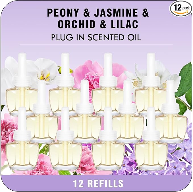Plug Ins Refills Air Freshener Peony Jasmine Orchid Lilac for Home and Bathroom 7.92 Fl Oz 12 Count Compatible with Air Wick &amp GladeNot Include Glade Plus