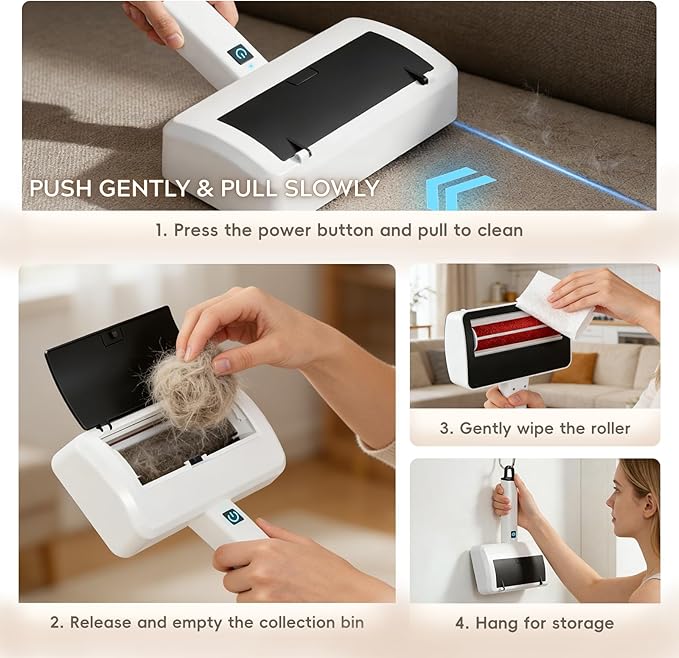 Pet Hair Remover for Carpet Electric Lint Roller Adjustable Handle Reusable Carpet Rake Dog Cat Hair Removal Tool for Carpets Rugs Furniture