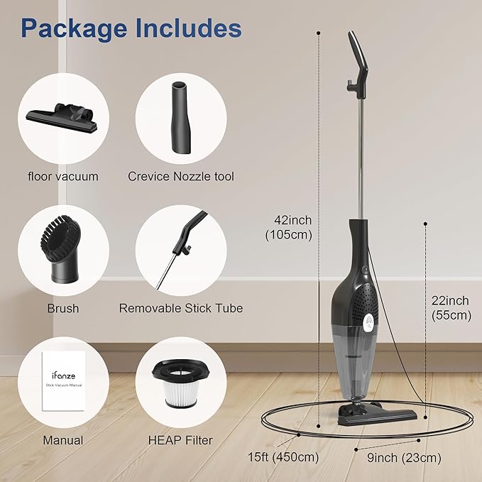 TBBSC Corded Vacuum Cleaner 25KPa Powerful Suction 3 in 1 Lightweight Bagless Stick Vac with Handheld Ultra Quiet for Hardwood Floor Carpet Car Pet Hair