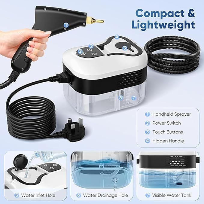 High Temperature High Pressure Steam Cleaner Portable Handheld Steam Cleaner for Kitchen Cleaning Bathroom Sofa Living Room Tile Clearance Cleaning(White)