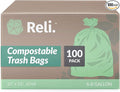 Reli. Compostable 6-8 Gallon Trash Bags | 100 Count | ASTM D6400 | Green | Eco-Friendly | For Compost