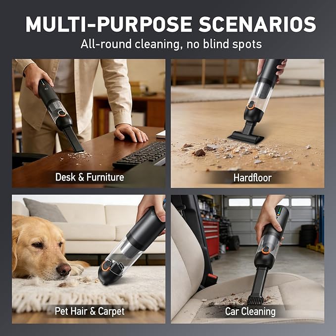 Car Vacuum Portable Cordless18000Pa 4in1 Portable Handheld Cleaner Vacuum &ampAir Duster 2 Suction Modes Power Blowing&ampInflating Brushless Motor Vacuum with Multi Nozzles for CarKeyboards Off