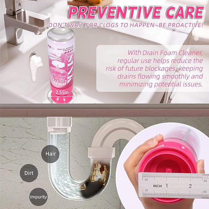 Foaming Drain Cleaner Sink Cleaner and Deodorizer Drain Clog Remover for Kitchen SinksBathroom Drains Washbasin