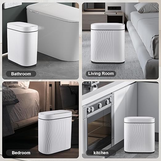 Bathroom Trash Cans with Lid 2 Gallon Automatic Trash Can Small Motion Sensor Garbage Can Slim Smart Trash Bin Waterproof Plastic Garbage Bin for Bathroom Bedroom Living Room Kitchen