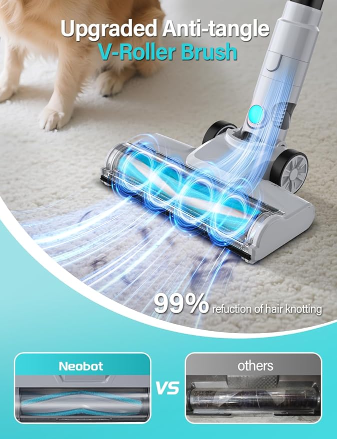Neobot 8-in-1 Cordless Vacuum Cleaner 45Kpa 500W Powerful Suction Lightweight Vacuum with 60Min Runtime Anti-Tangle Wall Mount Charging for Pet Hair Hardwood Floors Carpets &amp Stairs