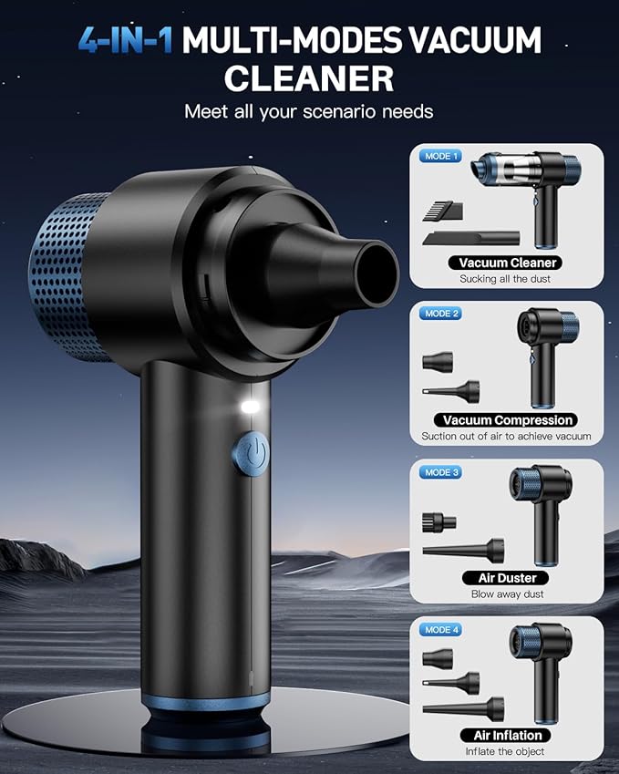EYYA Handheld Car Vacuum Cleaner Cordless 15000PA High Power Vacuum &amp Air Duster 4-in-1 Portable Mini Vacuum with LED Light Hand Held Vacuum Cleaner for Car Home Office