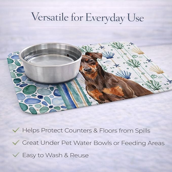 Caroline's Treasures Chocolate and Rust Miniature Pinscher Min Pin Coastal Sea Glass Dish Drying Mat Absorbent Dish Drying Mat Pad for Kitchen Counter Dish Drainer Mat for Countertop 14 x 21