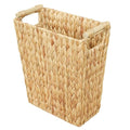 6 Gallon Wicker Trash Can with Wooden HandleWicker Waste Basket for BathroomBedroomLarge Narrow Water Hyacinth Trash BasketRattan Boho Decor Farmhouse Bathroom Trash Can