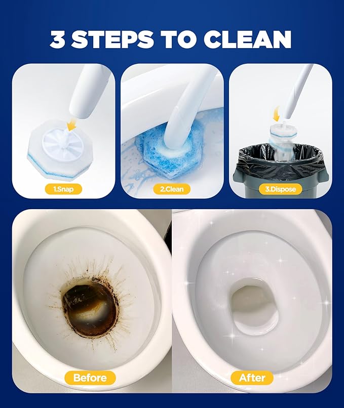 62 Count Toilet Wand Refills For Clorox Wand 3-Layer Brush Heads with Upgraded Toilet Bowl Cleaners For 99.9% Stains Removal