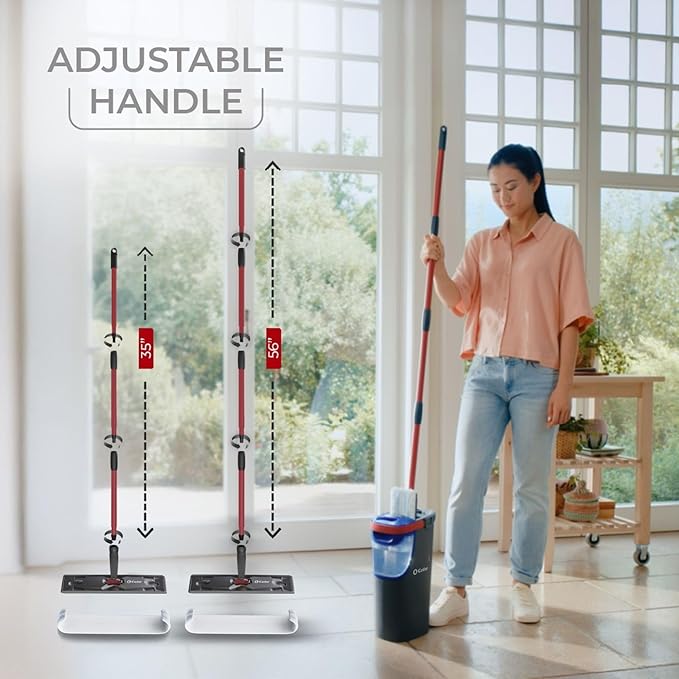 O-Cedar H2prO Flat Mop System | Quick Cleaning Tool | Clean with Water | Machine Washable Reusable Microfiber Mop Pad | Safe on Wood Floors Vinyl Tile Baseboards Walls