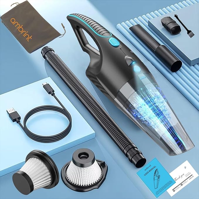Handheld Vacuum Cordless Rechargeable – 13000PA Powerful Car Vacuum with Best Suction Lightweight Mini Cleaner for Home/Office High-Power Dust Busters for Pet Hair USB Charging &amp LED Light