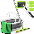 7 Pcs Windshield Car Squeegee and Collapsible Washing Bucket Combo Set 2 in 1 Squeegee Window Cleaner with Long Handle Car Interior Glass Cleaning Tool Reusable Pads Towel Spray Bottle