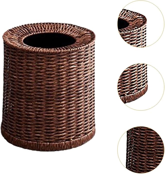 Imitation Rattan Trash Can Rubbish Can Waste Basket Elegant Decorative Dustbin Practical Woven Wastebasket for Living Room S