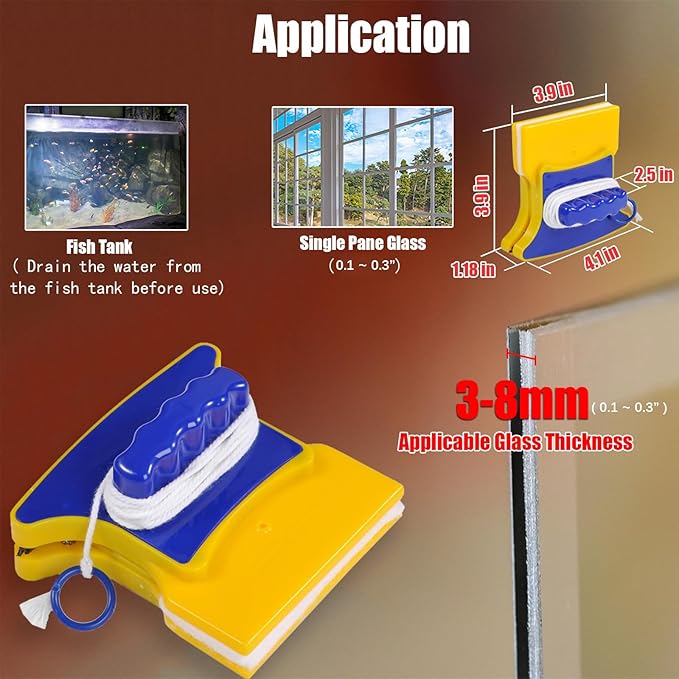 Magnetic Double-Sided Window Cleaner Magnetic Glass Cleaner with 2 Cleaning Cotton Outside Window Cleaner Tool for Glass Thickness 0.1-0.3