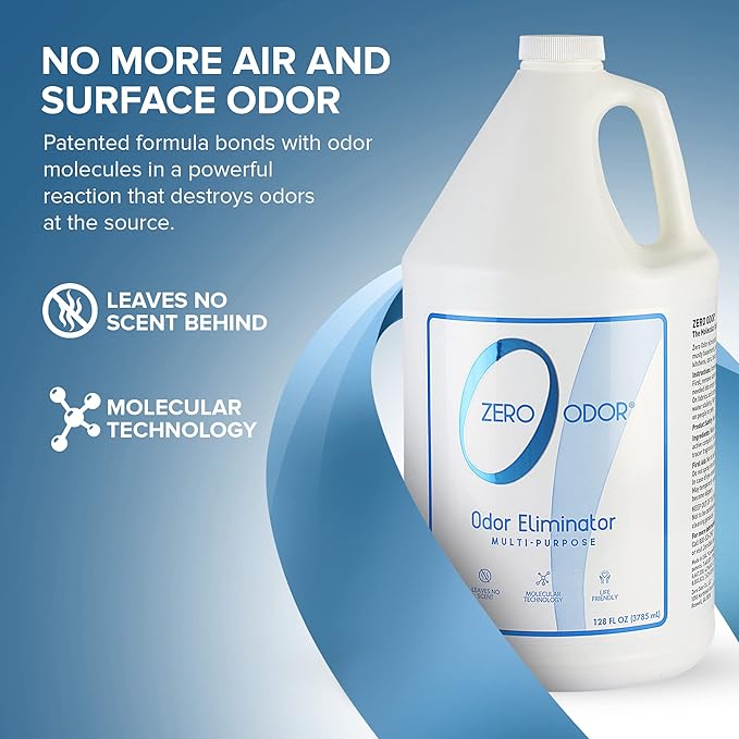 Zero Odor - Multi-Purpose Strong Odor Eliminator for Home Office Car Bathroom Hotel Room Deodorizer and Odor Neutralizer 128oz Refill