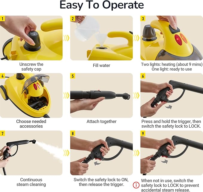 STEAMBOT® Heavy Duty Steam Cleaner with 2L Large Water Tank 28-in-1 Multipurpose steam cleaner for home High Temperature Deep Cleaning for Grout Floor Tile Oven Car Window&ampKitchenno chemic