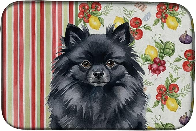 Caroline's Treasures Black Pomeranian Vegetables Dish Drying Mat Absorbent Dish Drying Mat Pad for Kitchen Counter Dish Drainer Mat for Countertop 14 x 21 Multicolor