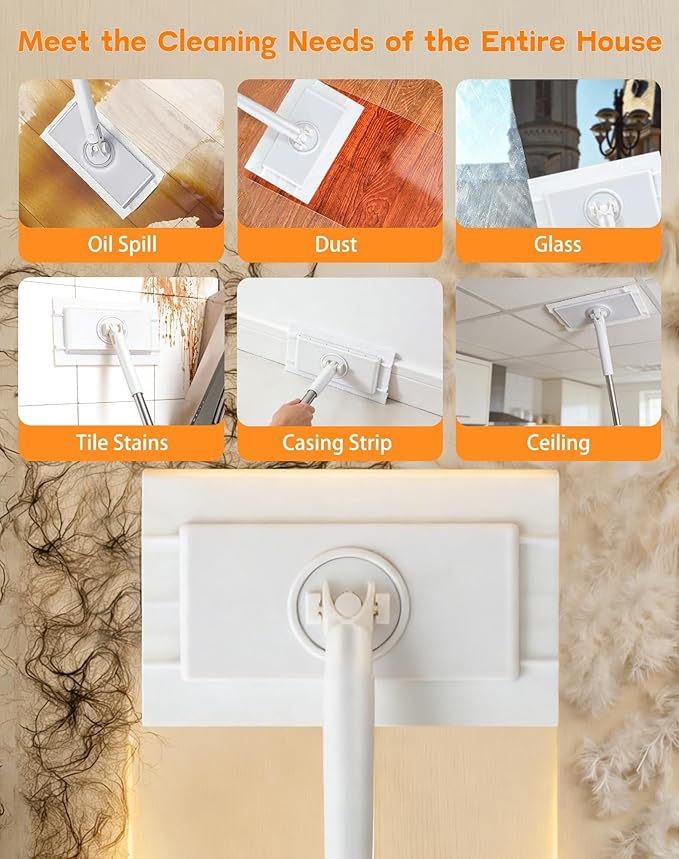 Snap Grip Mini Mop Cloth Changing Mini Mop Magic Cleaning Cloth 5 Automatic Gripping or Releasing 360° Rotating Head &amp Universal CompatibilityWet/Dry Use for Multi Cleaning(White 10 Cloth)