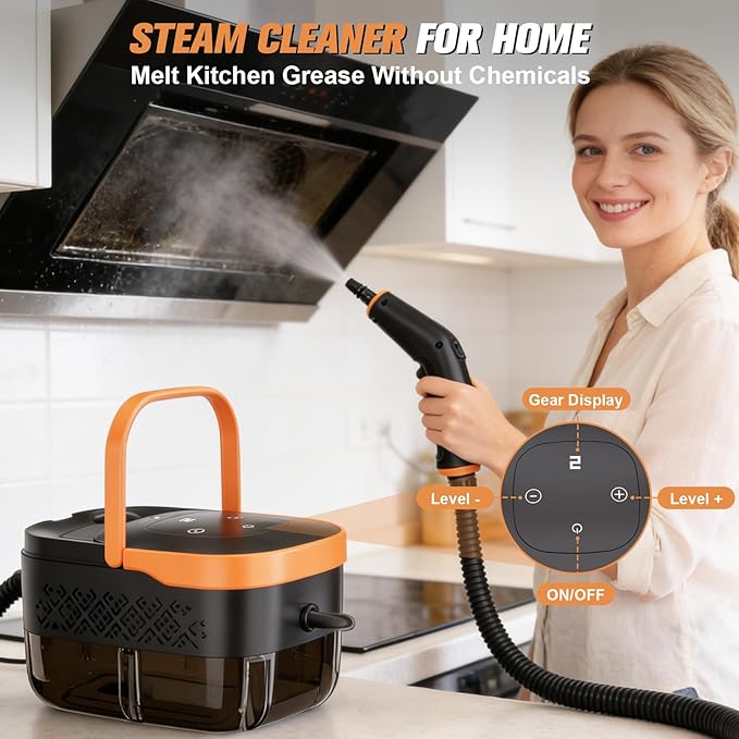 Steam Cleaner2500W Handheld Portable Steamer for Car - 6-Level Adjustable Steamer with 15S Heat-Up Large Water Tank &amp 17-Piece Accessory Kit - Deep Clean Grease Grout Tile Floors