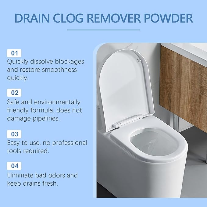 Plumbing Drain Cleaner Powder - Unclog Drains Dissolve Grease Hair &amp Blockages Eliminate Odors Sink &amp Pipe Deodorizer(1PCS)