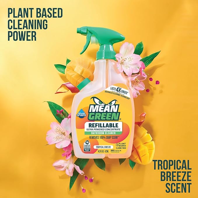Mean Green Refillable Ultra Powered Concentrate Bathroom Cleaner Tropical Breeze 14.3 Ounce 6 Pack