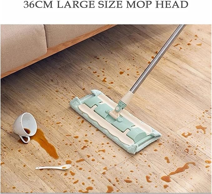 Flat Mop Floor Telescopic with Large Microfiber Pads Spin Mop 360 Degree Handle Home Windows Kitchen Floor Cleaner Wood Tile(Green 4 Mop Cloths)