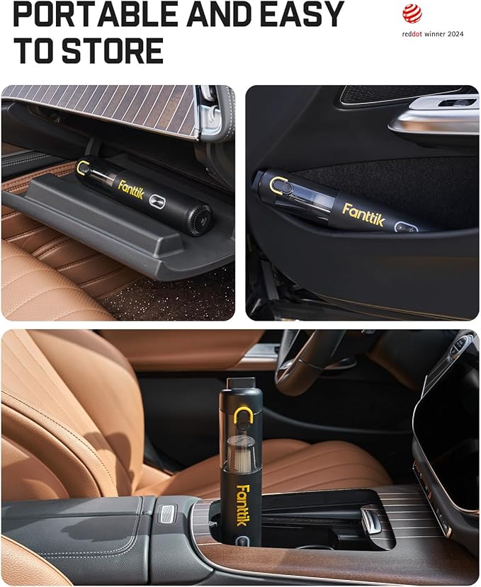 Fanttik V8 Mate Upgraded Cordless Car Vacuum Portable Mini Vacuum with 13000pa Suction Power 2 Suction Modes Type-C Charge Handheld Vacuum for Car Small Tasks Keyboards Office Desk (Black)