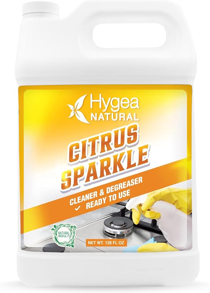 Hygea Natural Citrus Sparkle Chemical-Free Heavy Duty Degreaser &amp All Purpose Cleaner - Pure Citrus Extracts &amp Natural D-limonene - Removes Grease Dirt &amp Grime (128oz Gallon)