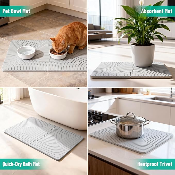 NiHome Large Stone Drying Mat for Kitchen Counter 24x16 Quick Dry Diatomaceous Earth Kitchen Mats - Fast Absorbent Non-Slip Dirt-Resistant Stone Dish Drying Mat for Dishes Bottles Cups Bathroom