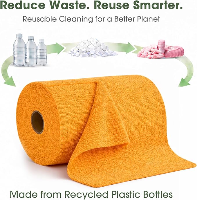 Microfiber Cleaning Cloth Roll–100 Pack Tear Away Microfiber Towels Reusable Washable Scratch-Free Kitchen Towels for Car Home Kitchen Glass Dishes(Tangerine Yellow)