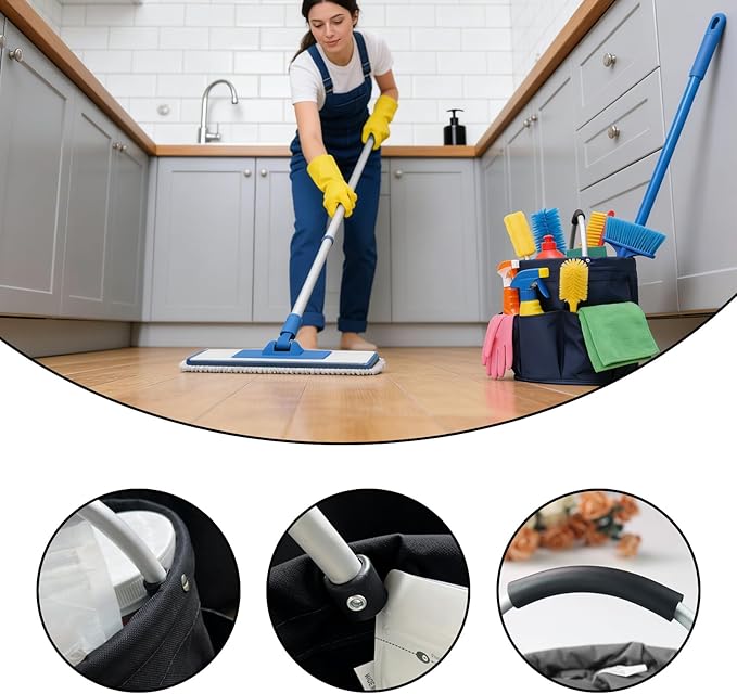 Tool Bucket Organizer 2-Pack 17L Foldable Cleaner Caddy with 6 PocketsHandle for Garden、Family and Bathroom Can Also be Used as a Beach Basket or Shopping BasketBlack+Navy Blue