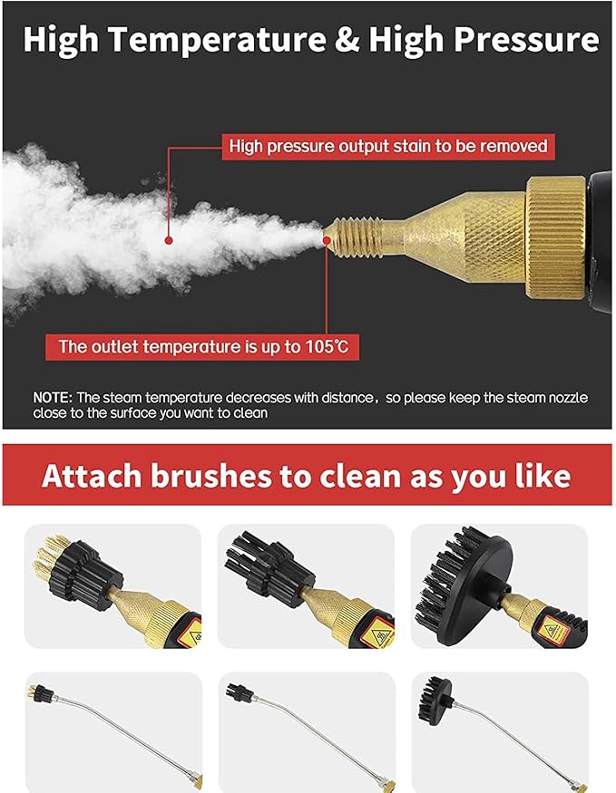 2500W Portable Handheld Steam Cleaner High Temperature Pressurized Steam Cleaning Machine with Brush Heads for Kitchen Furniture Bathroom Car