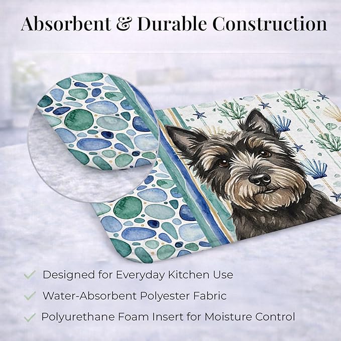 Caroline's Treasures Black Cairn Terrier Coastal Sea Glass Dish Drying Mat Absorbent Dish Drying Mat Pad for Kitchen Counter Dish Drainer Mat for Countertop 14 x 21 Multicolor