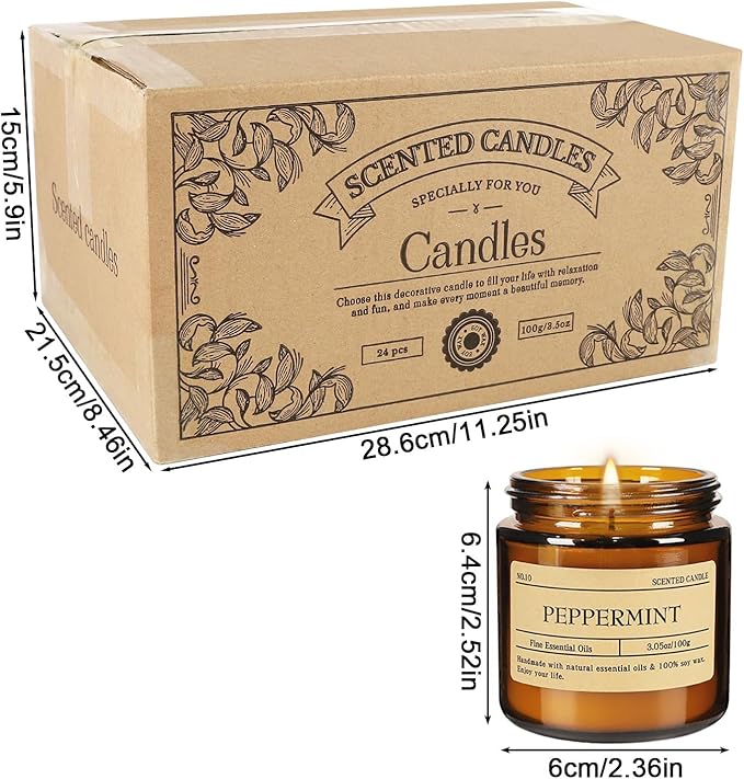 Scented Candle Set 24 Pack Candle for Home Scented Odor Eliminating Stress Relief Long Lasting Soy Wax Gift Set