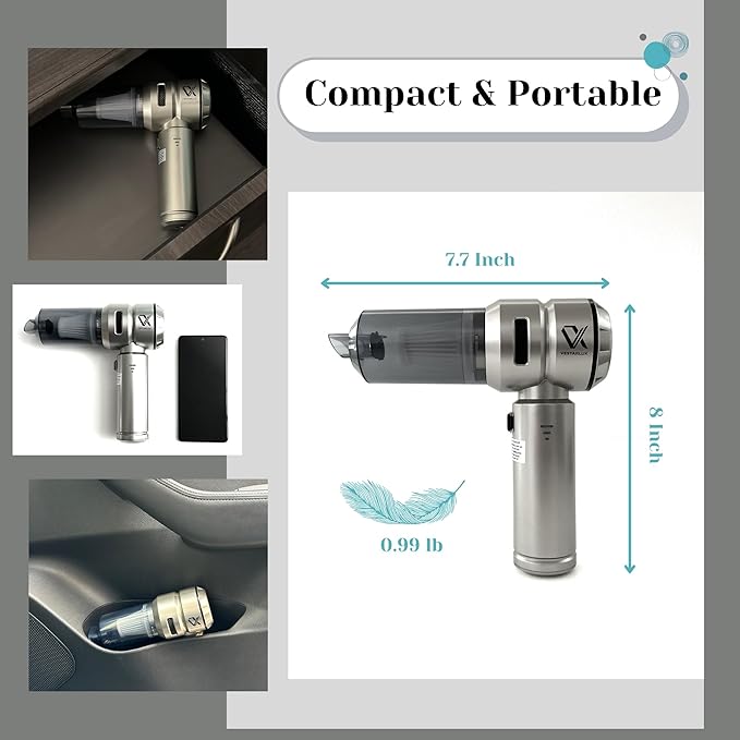 Cordless Handheld Car Vacuum Cleaner – Powerful 25000PA Suction 3-Speed Brushless Motor Mini Portable 4-in-1 Vacuum &amp Blower for Car Home Office Pet Hair