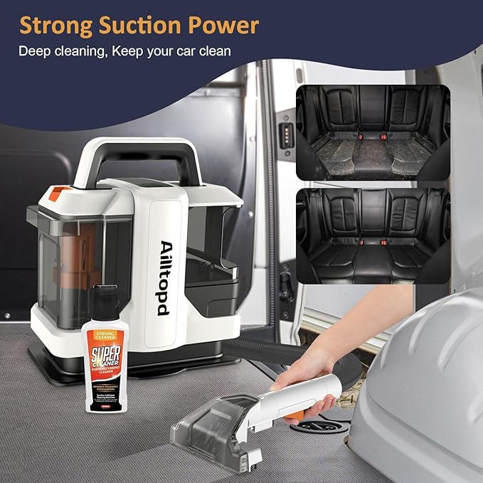 Portable Carpet &amp Upholstery Spot Cleaner Machine Powerful Suction&ampDeep Cleaning Cleaner Machine for Area Rugs Carpet Couch Car Pets with Brushhead and Solution