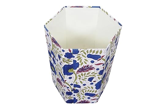 Handmade Cotton Paper Waste Basket Stylish Trash Can for Home or Office (1 Green Bule FLOWAR)