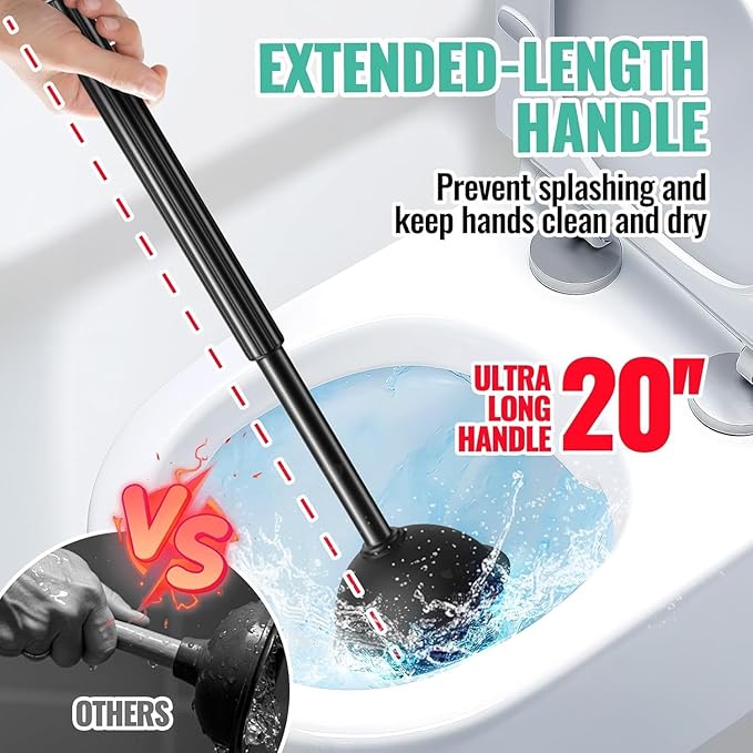2 Pack 4 in 1 Toilet Brush and Plunger Set with Crevice Cleaning Brush Toilet Plunger and Brush Set with Extra Long Handle Plungers for Bathroom Accessories Toilet Plunger with Holder Black Pack