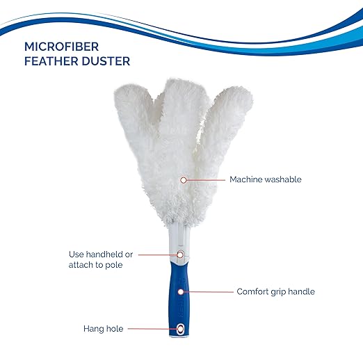 Unger Connect and Clean Microfiber Feather Duster for Household Cleaning and Dusting Cleans Fragile Objects Glassware Vases Picture Frames Machine Washable Compatible with Threaded Pole