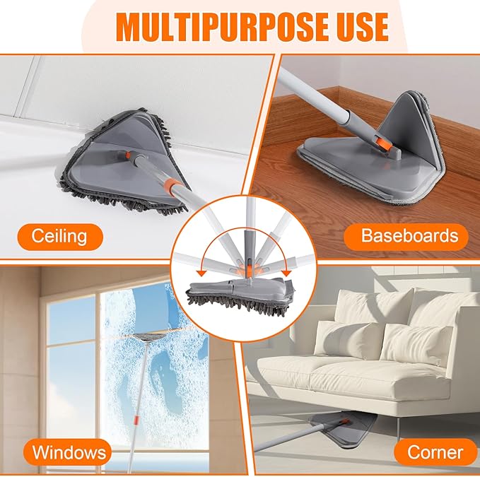 Wall Cleaner Mop with Long Handle 82 Inches 3-in-1 Ceiling Cleaning Tool Duster Adjustable Length with Replacement Microfiber Chenille Pads (4 Pads)