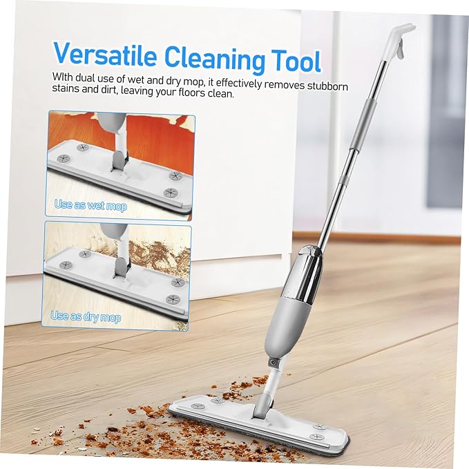 Mop with Refillable Water Tank Flat Rotatable Design for Wet Dry Cleaning Includes Replacement Pads for Effortless