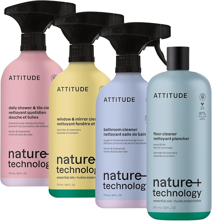 ATTITUDE Deep Clean Home Cleaning Kit – Bathroom Tile Floor and Glass Surface Cleaners – Multi-Surface Cleaning Supplies for Whole Home – Streak-Free EWG Verified Formula (4 Products)